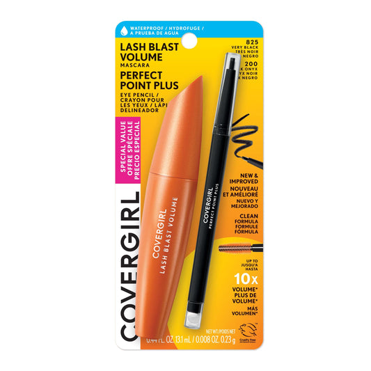 CoverGirl Lash Blast mascara wand close-up shows dramatic volume without clumps.