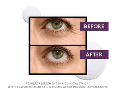 CoverGirl Simply Ageless Eye Lift Serum bottle pictured with makeup products for seamless wear.