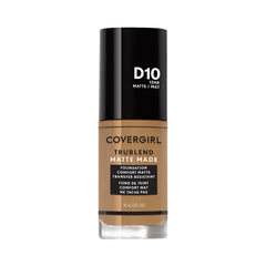 Covergirl TruBlend Matte Made foundation bottle close-up in D10 Golden Caramel for matte finish