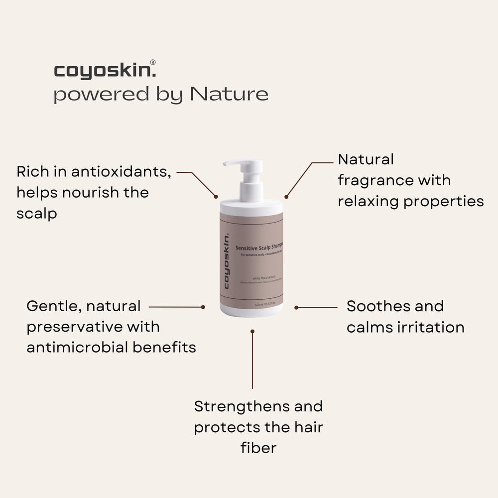 COYOSKIN Sensitive Scalp Shampoo color-treated hair being rinsed to help preserve color.