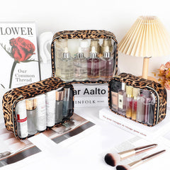 Cozomga Clear Makeup Bags are waterproof and durable protecting cosmetics from spills.