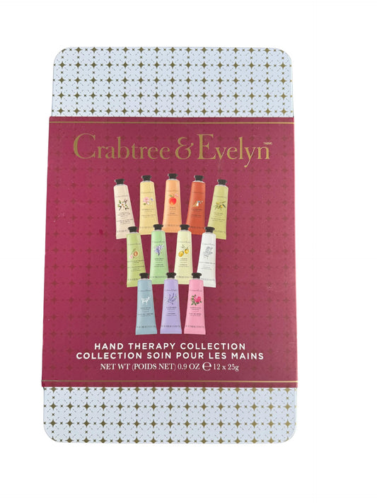 Crabtree & Evelyn 12-piece hand cream set with travel tubes.