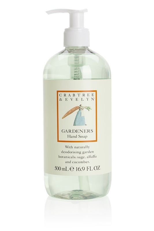 Crabtree and Evelyn Gardeners Hand Soap bottle with herbal cleanse for daily hands.