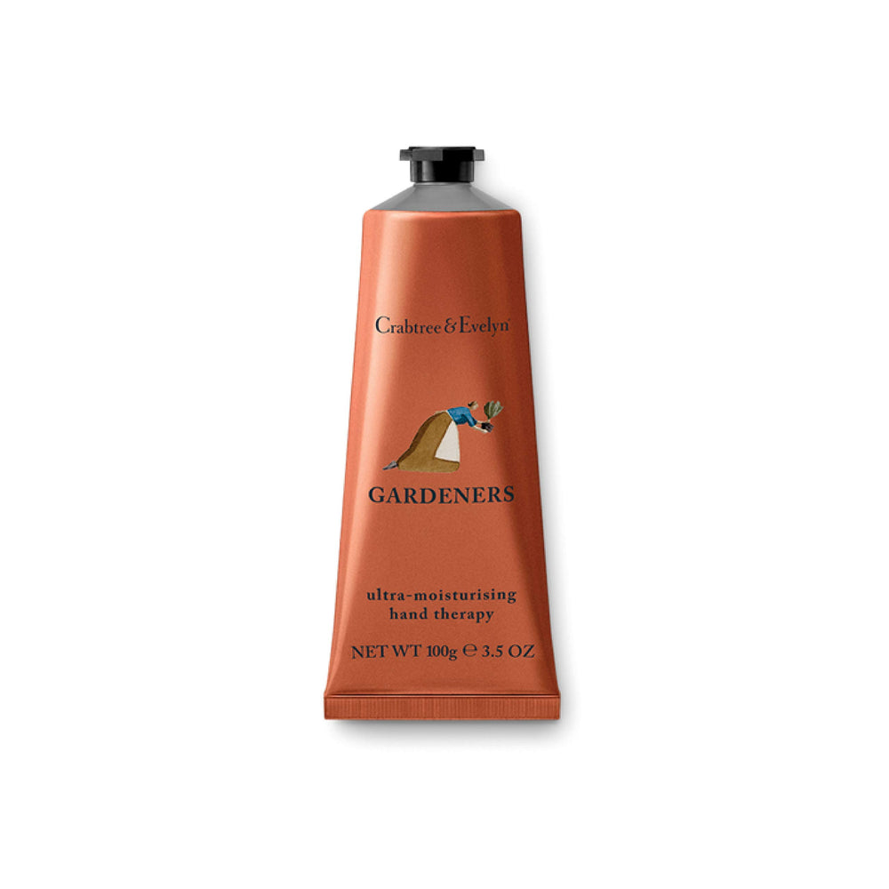 Crabtree & Evelyn Gardeners Hand Therapy bottle highlighting deep hydration for daily protection.