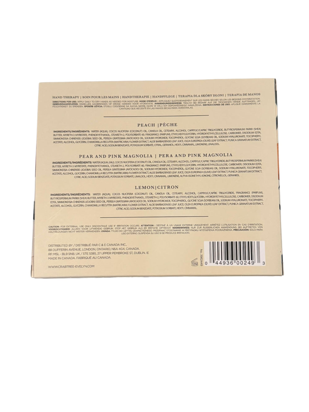 Crabtree & Evelyn Luxury Hand Therapy tubes featuring Peach, Pear & Pink Magnolia, Lemon scents