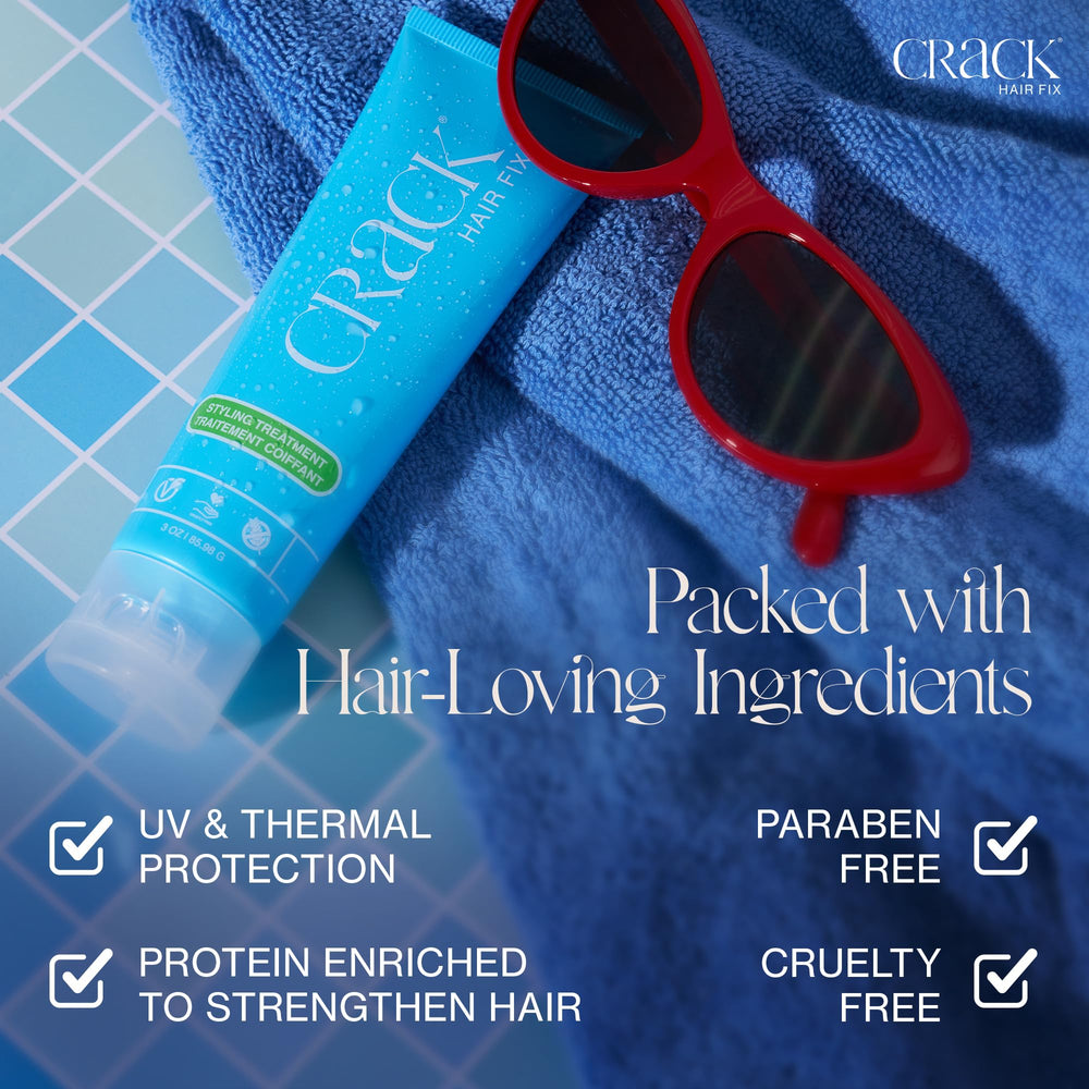 Hand applying Crack Hair Fix to hair for smoother texture.