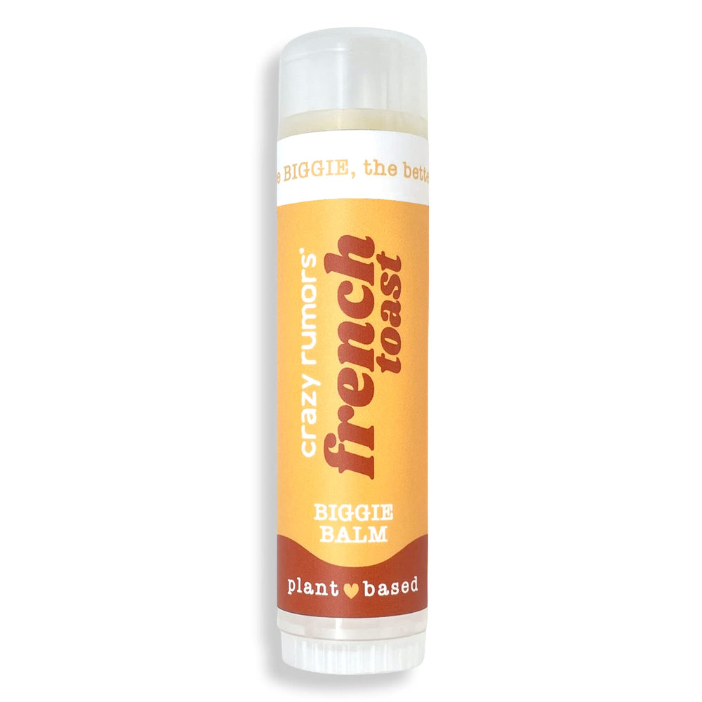 Crazy Rumors Biggie French Toast lip balm tube delivers long-lasting moisture.