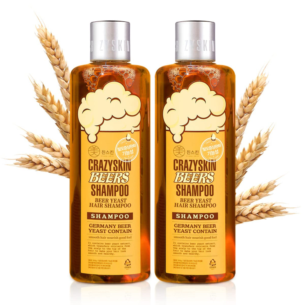 Crazy Skin Beers Shampoo bottle front, biotin-rich formula for hair vitality