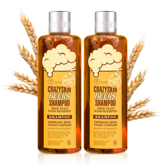 Crazy Skin Beers Shampoo bottle front, biotin-rich formula for hair vitality