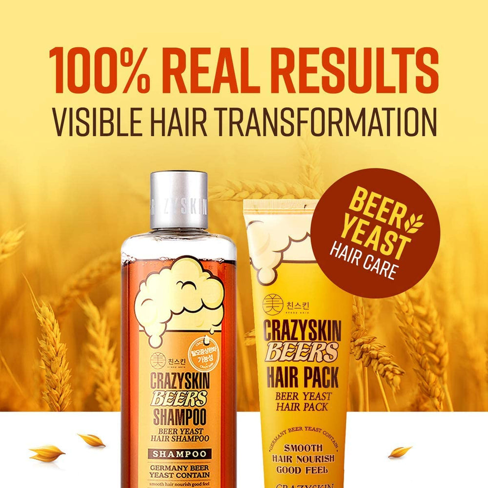 CRAZY SKIN ingredients label highlights beer yeast and biotin for scalp nourishment