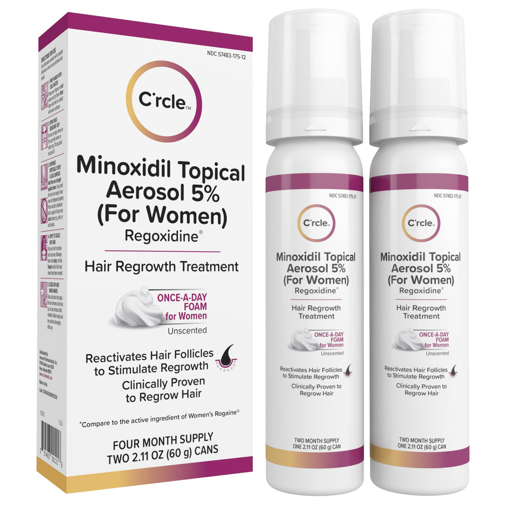 C'rcle Minoxidil 5% Foam for Women top view shows ready-to-use scalp treatment