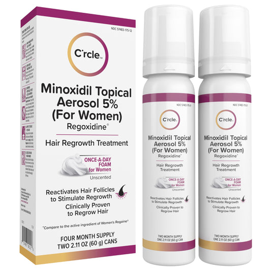 C'rcle Minoxidil 5% Foam for Women top view shows ready-to-use scalp treatment