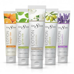 Cre8tion premium hand and body lotion bottles in five scents for versatile hydration