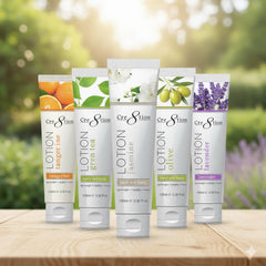 Cre8tion travel sized set closeup showing five scents and quick absorption