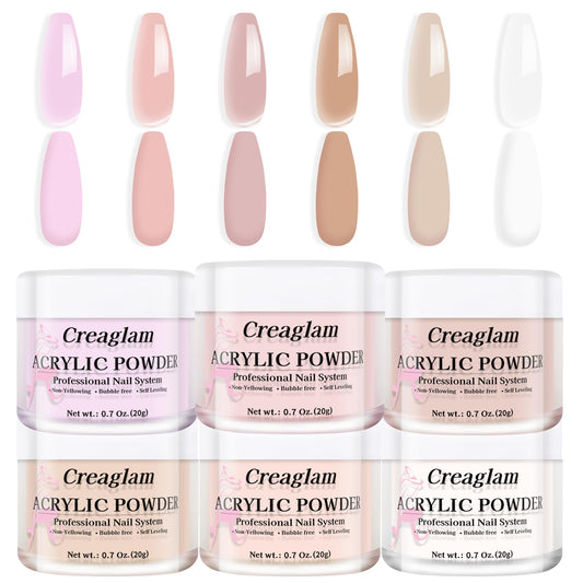 Creaglam acrylic powder six-color swatches for vibrant nail art