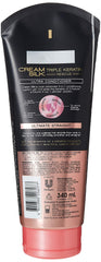 Cream Silk conditioner ingredients label highlighting keratin care and hydration benefits.
