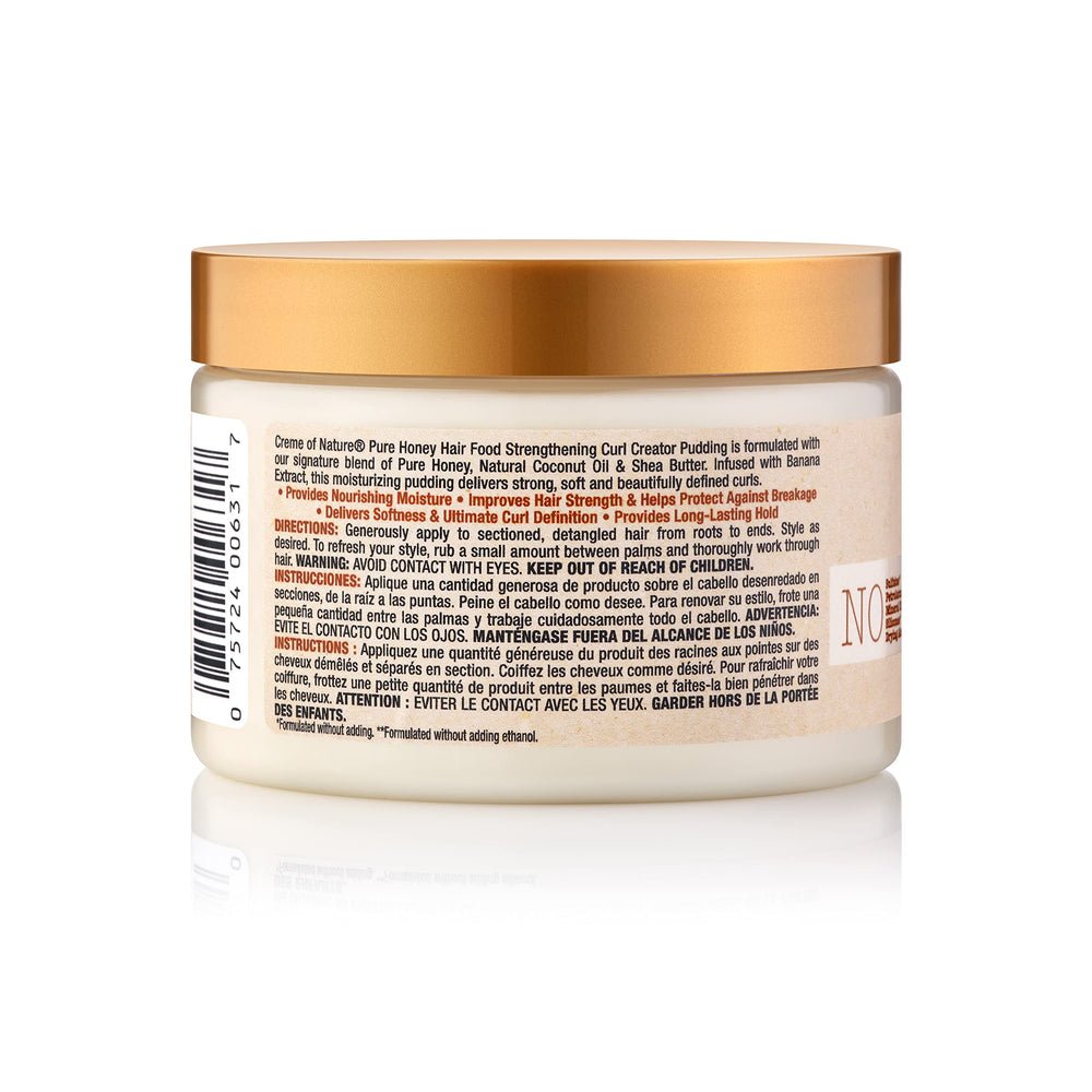 Creme of Nature Pure Honey Banana Hair Food ingredients close-up for natural sheen.