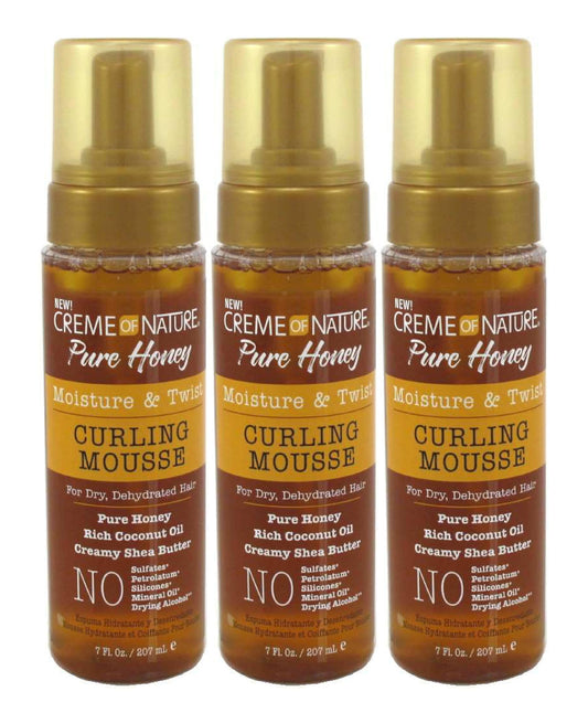 Creme Of Nature Pure Honey Curling Mousse bottle offering a light hold and soft definition