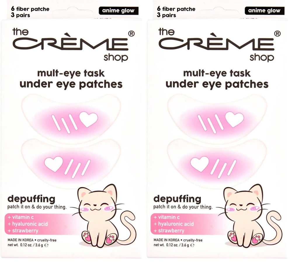 The Crème Shop Mult-Eye Task patches with Anime Glow depuff and brighten delicate under-eye skin.