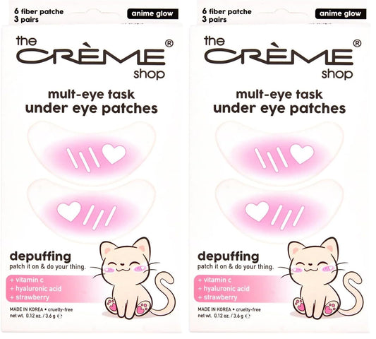 The Crème Shop Mult-Eye Task patches with Anime Glow depuff and brighten delicate under-eye skin.