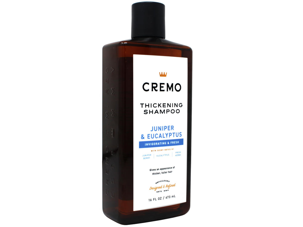 Shower-shelf display with Cremo bottle emphasizes spa-like juniper eucalyptus aroma