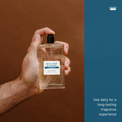 Product shot of Cremo Blue Cedar & Cypress multi-layered fragrance