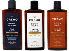 Cremo Palo Santo body wash bottle showing smoky notes for daily cleansing