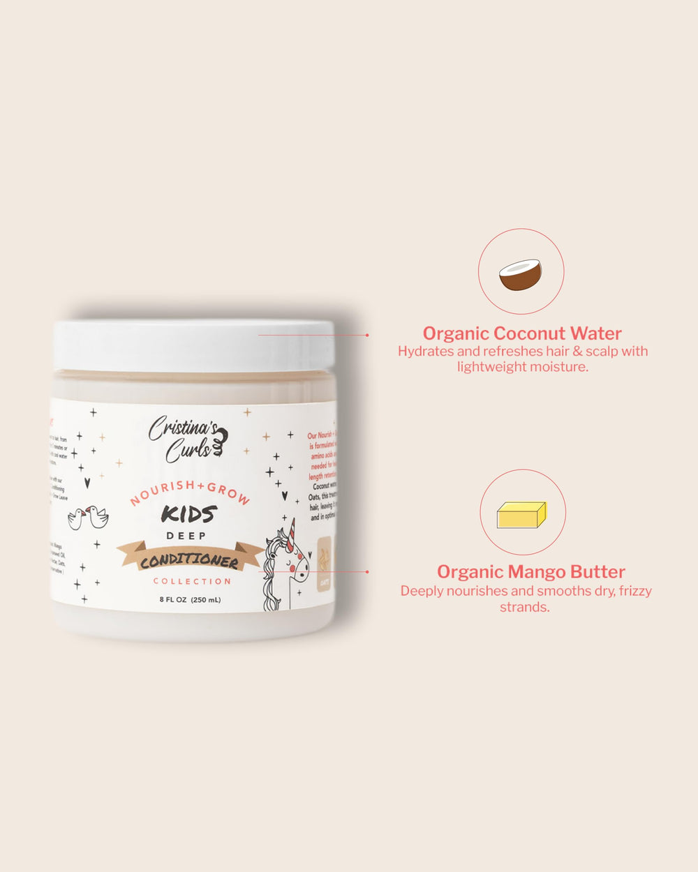 Cristina's Curls Kids Deep Conditioner slip eases knots without breakage