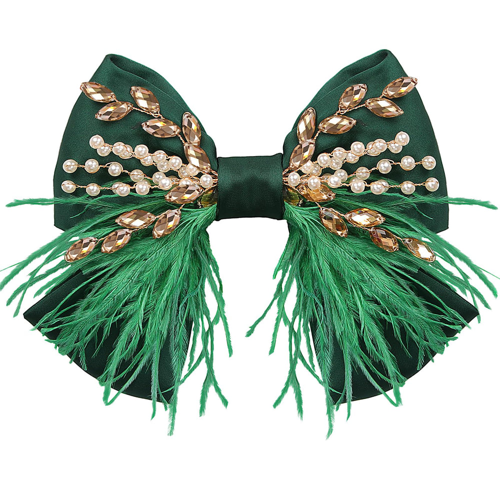 Crown Guide large green satin bow clip adds bold elegance to any hairstyle.