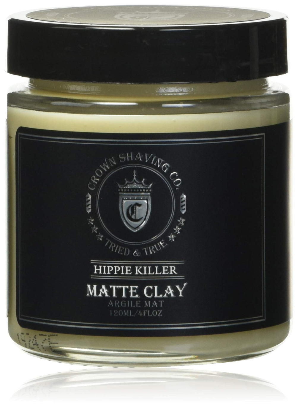 Crown Shaving Hippie Killer Matte Styling Clay front view showing natural texture and matte finish.