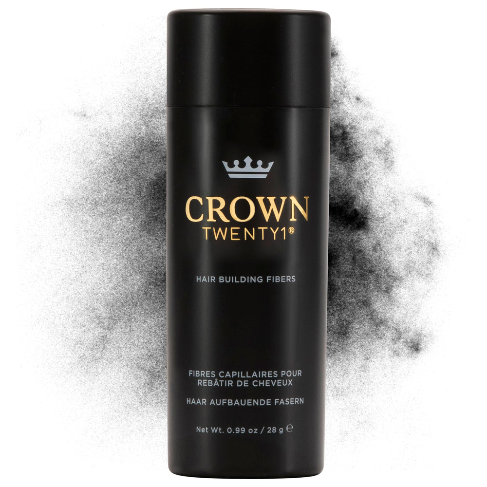 CROWN TWENTY1 Hair Building Fibers in action for instant thinning coverage.