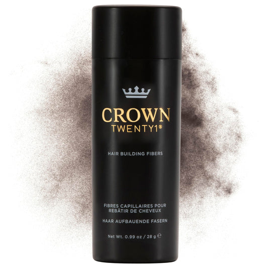 CROWN TWENTY1 Hair Fibers ash brown applied for instant thicker appearance.