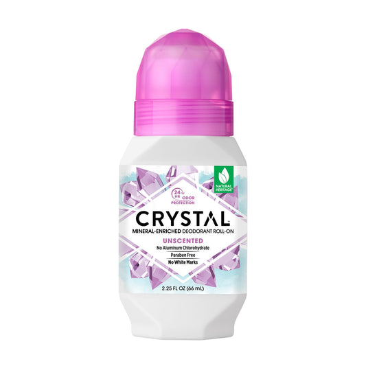 Crystal Essence mineral deodorant bottle with unscented formula for odor protection