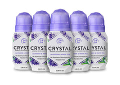 Crystal Essence Lavender and White Tea roll-on bottle ready for use.