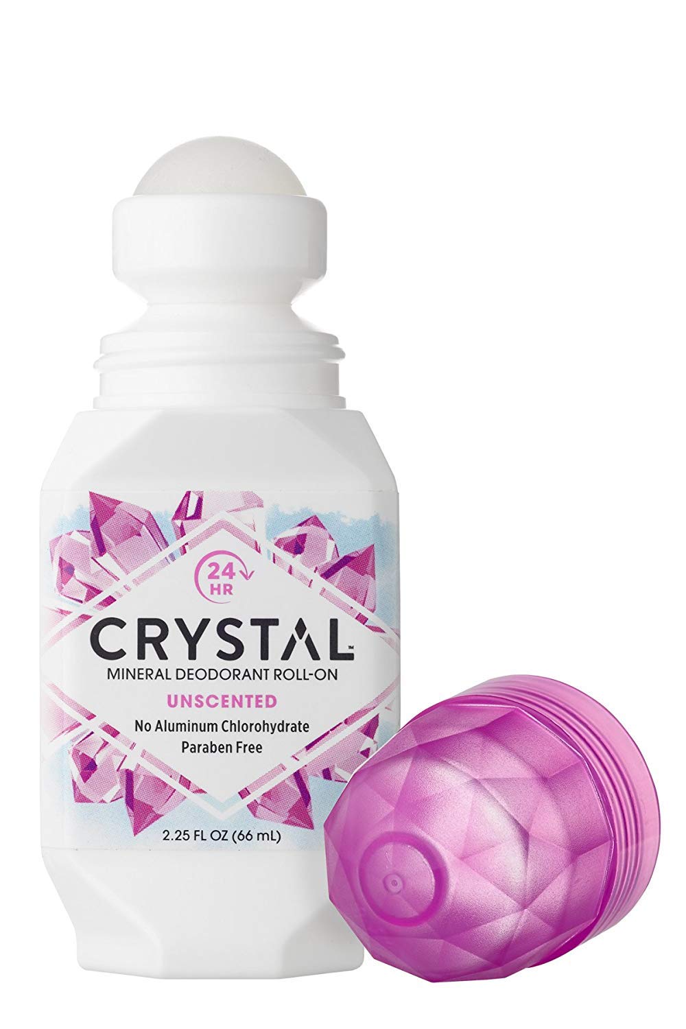 Crystal Essence unscented mineral roll-on application showing invisible barrier against odor.