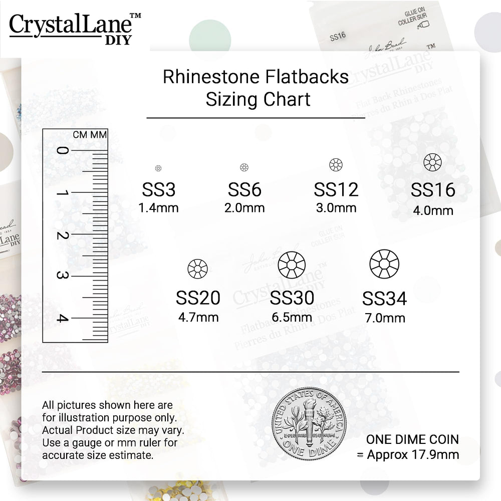 Crystal Lane Diy flat-back rhinestones provide secure heat-adhesion for DIY crafts.
