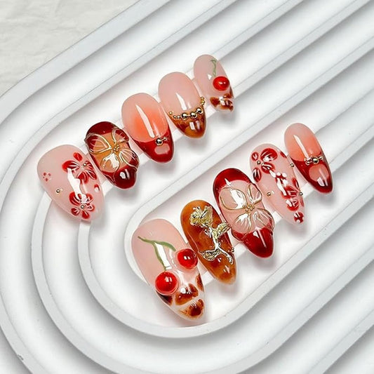 CTTHNBD almond nails with winter cherry full cover for an elegant manicure lasting long.