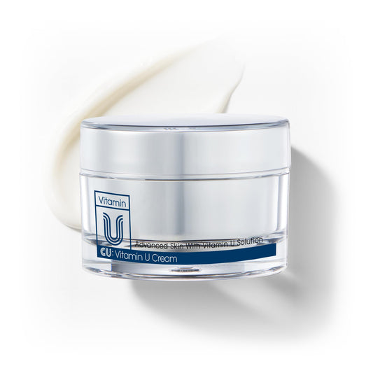 CU: VITAMIN U cream jar close-up showing rich hydration for the face