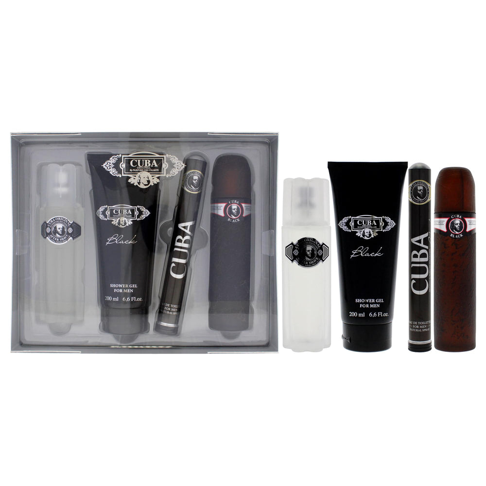 Cuba Cuba Black Men 4 Pc Gift Set bottles display for daily wear