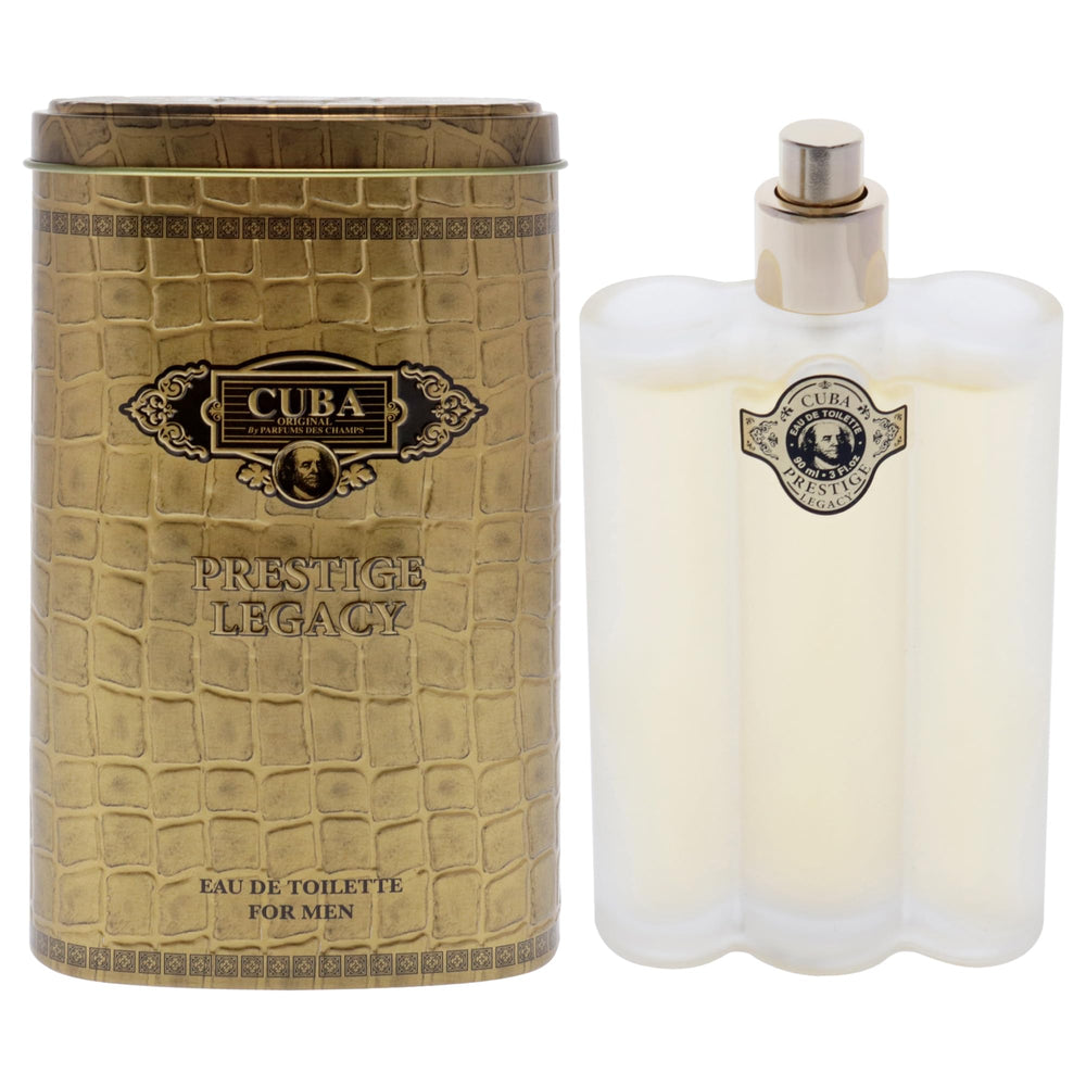 Cuba Prestige Legacy bottle front view, refined masculine fragrance for daily wear.