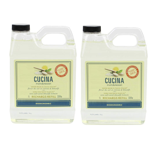 Cucina Fruits & Passion hand soap bottle pour for quick kitchen handwashing.
