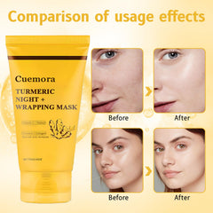 Cuemora Turmeric Overnight Mask brush-included aids precise thin layering.