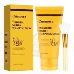 Cuemora Turmeric Overnight Mask peel-off close-up showing breathable film for night use.
