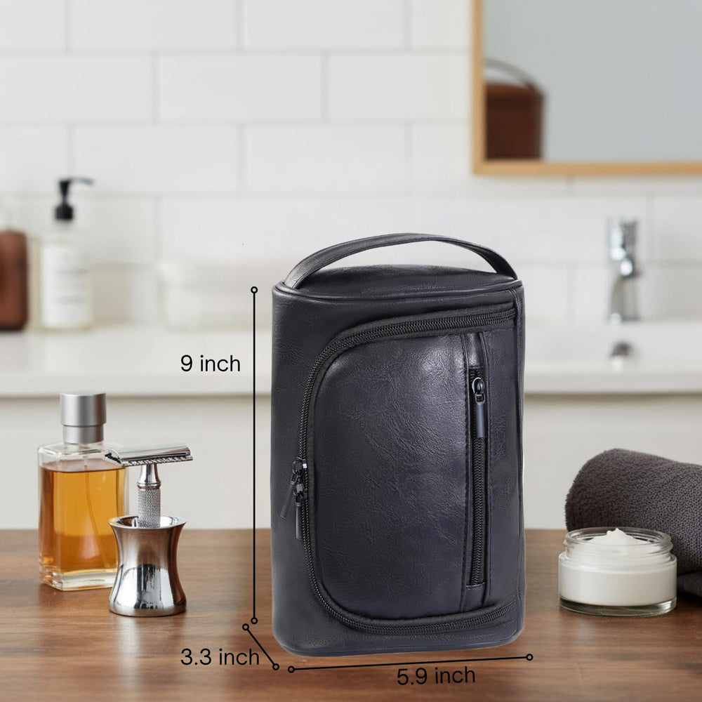 Cumbanho Mens Slim Toiletry Bag side view highlights its slim profile for luggage.