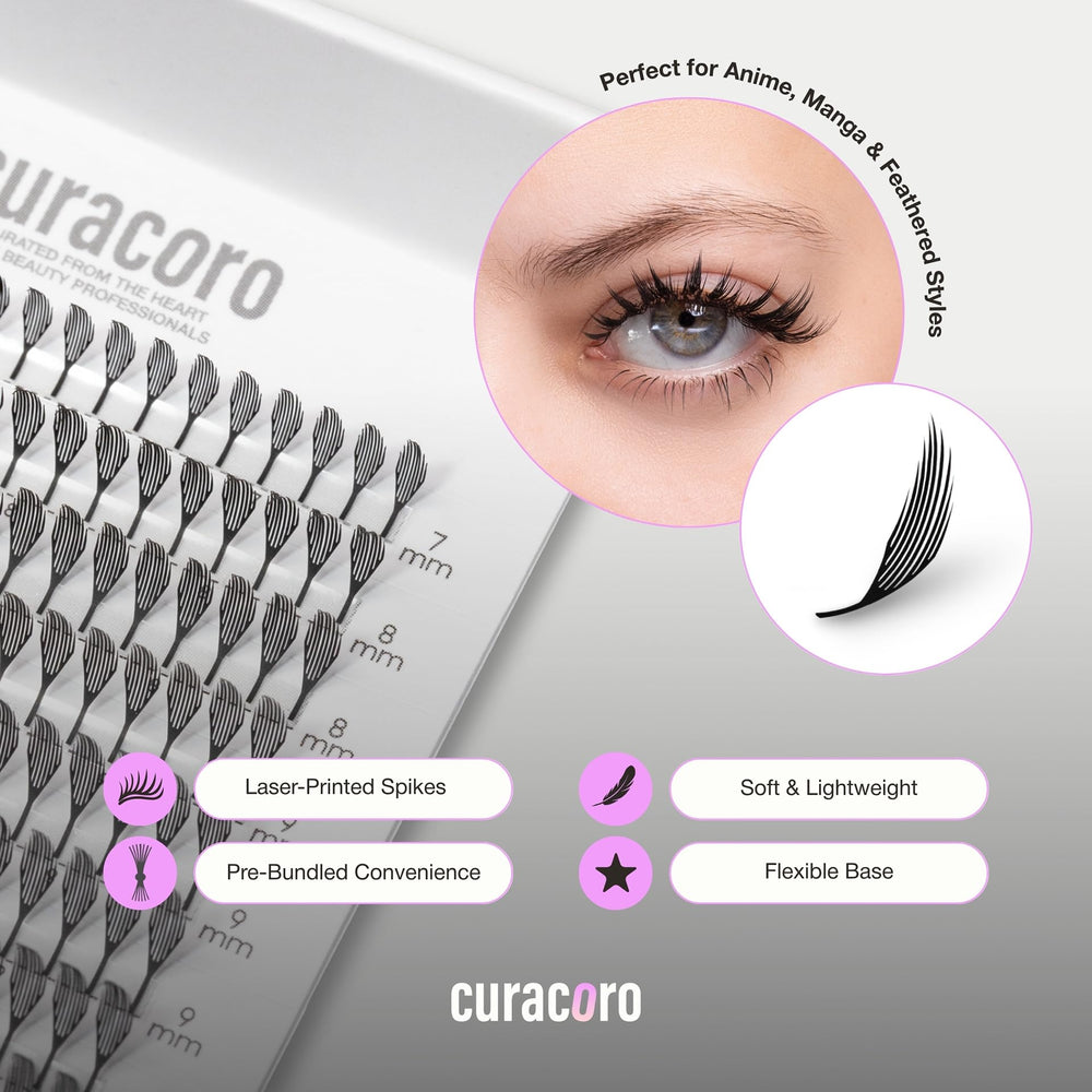 Laser-printed spike detail with uniform peaks for consistent anime lash texture.