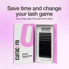 CURACORO Eyelash extension fan closeup showing efficient application