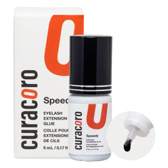 Curacoro glue bottle clear closeup, salon-grade adhesive for experts.