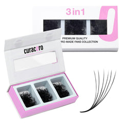 Curacoro Promade mix 750 fans closeup shows lightweight, easy-to-apply lash fans.