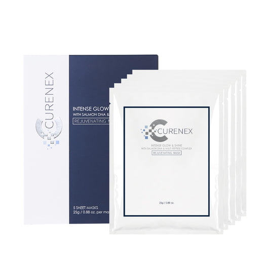 CURENEX Rejuvenating Salmon DNA Mask packaging close-up emphasizes premium hydration potential