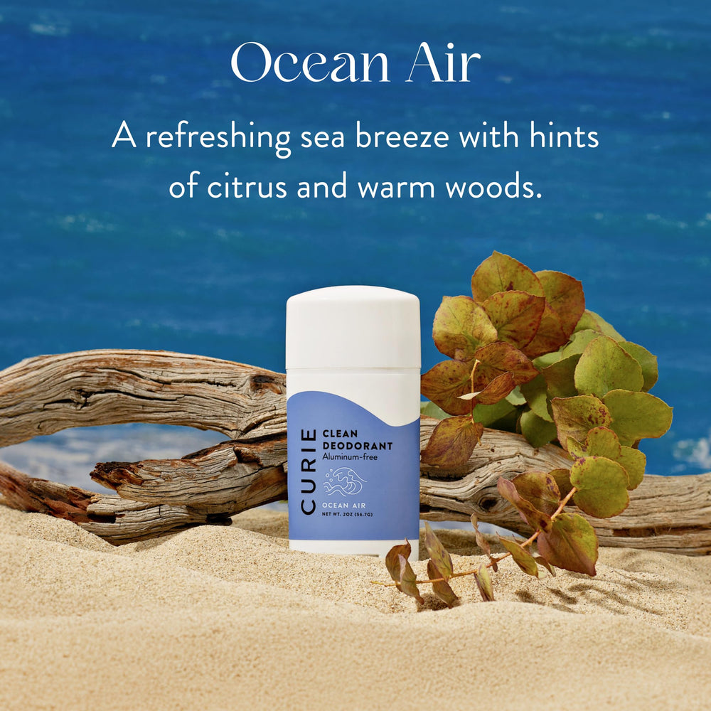 Close-up of Curie Ocean Air aluminum-free glide for smooth, non-greasy application.